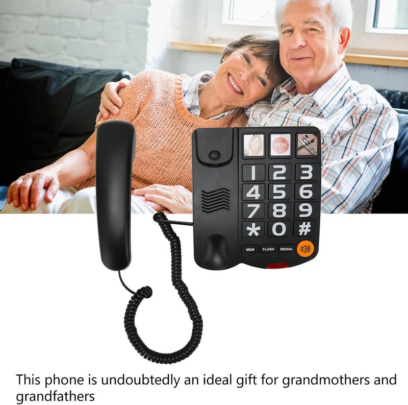 Matybobe Big Phone Multifunction One Touch Dialling Hands Free Corded Landline Telephone with Loud Speaker for Seniors (Black) - Image 4
