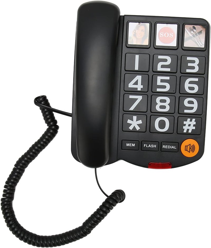 Matybobe Big Phone Multifunction One Touch Dialling Hands Free Corded Landline Telephone with Loud Speaker for Seniors (Black) - Image 1