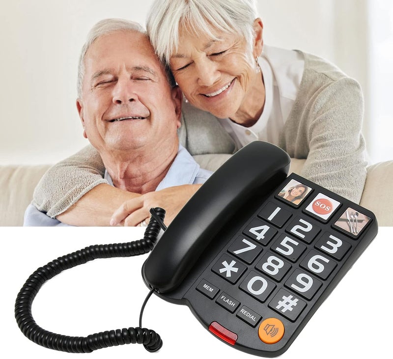 Matybobe Big Phone Multifunction One Touch Dialling Hands Free Corded Landline Telephone with Loud Speaker for Seniors (Black) - Image 5