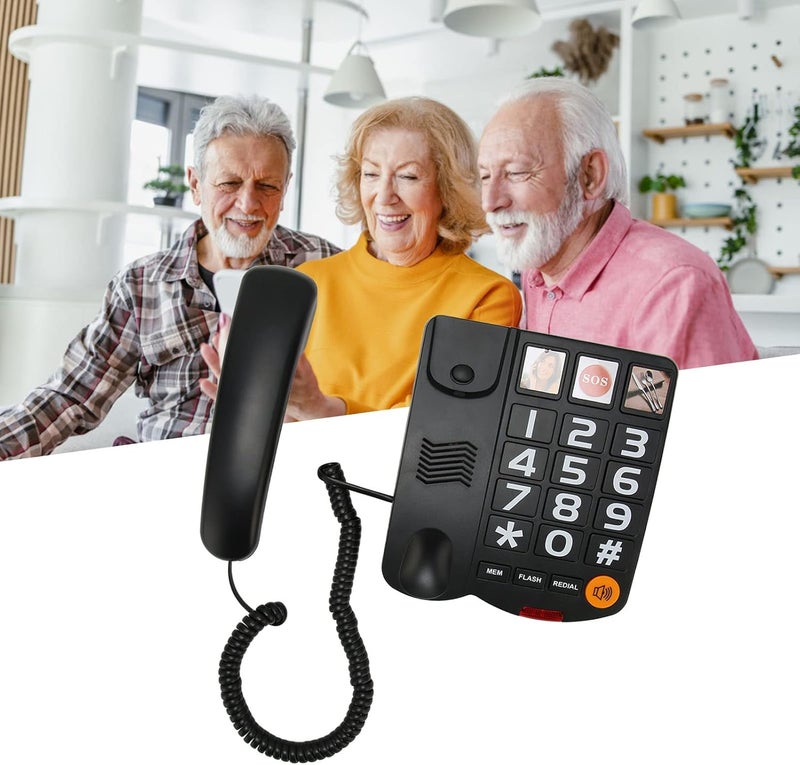 Matybobe Big Phone Multifunction One Touch Dialling Hands Free Corded Landline Telephone with Loud Speaker for Seniors (Black) - Image 3