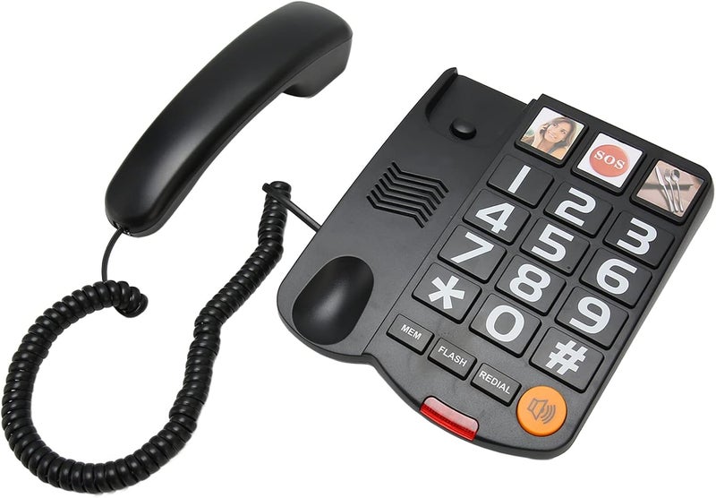 Matybobe Big Phone Multifunction One Touch Dialling Hands Free Corded Landline Telephone with Loud Speaker for Seniors (Black) - Image 2