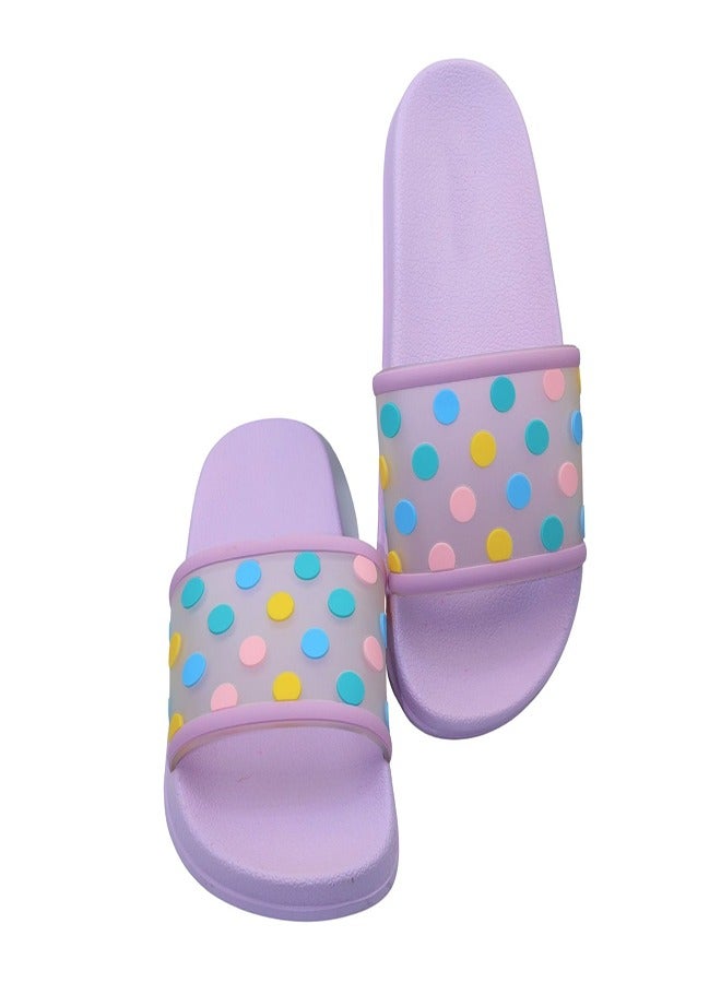 HASHQLO Casual Flip Flops, Ladies Soft Polka Dots Slides Slippers, Great Fit Footbed, Thick Bottom Non-Slip Slippers, Indoor and Outdoor, For Women, Purple - Image 2