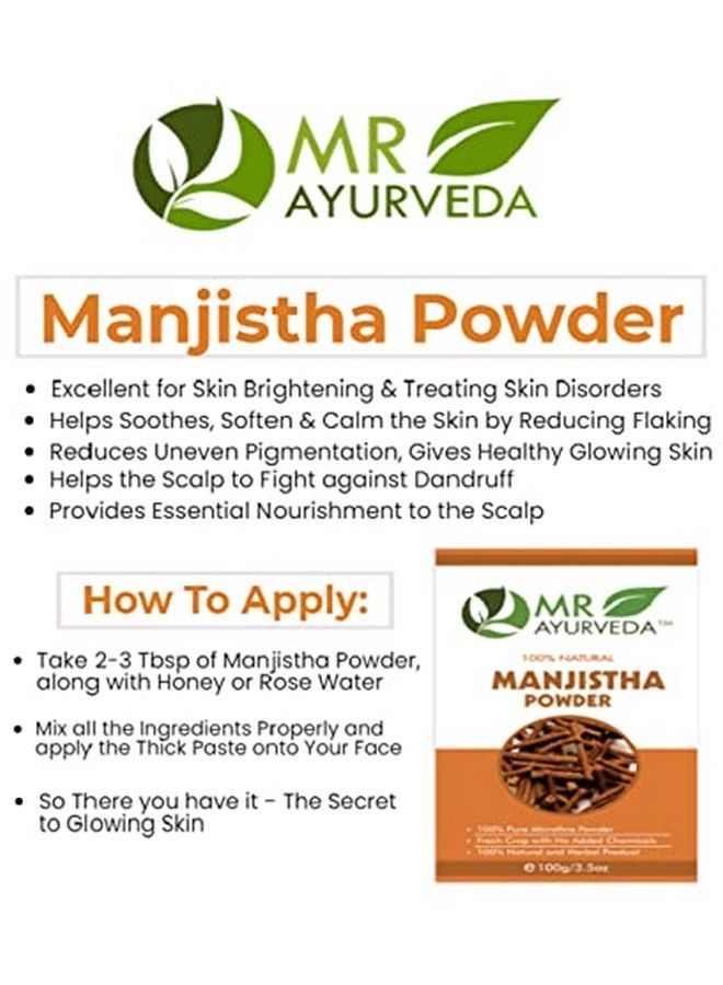 MR Ayurveda مسحوق مانجيشثا العضوي 100% ; مسحوق مانجيشثا لتفتيح البشرة ; مسحوق مانجيشثا للوجه ; مسحوق مانجيشثا للشعر ; مجموعة من 5 بدون مواد كيميائية (500 جرام) - Image 4