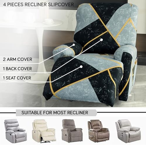 HOKIPO 'Elira Series' Polyester Blend 140Gsm Fully Covered Recliner Sofa Cover 3 Seater, Multicolor Abstract Geometry (Ar-4942-C10) - Image 2