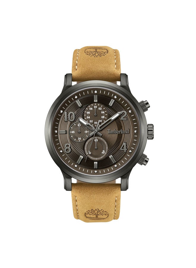 Timberland Men Driscoll 46 mm Men's Multifunction Watch Blue  Dial  & Tan Brown Leather Strap - Image 1