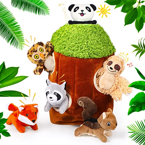 Skylety 7 Pieces Hide and Seek Dog Toys Activity Puppy Chew Squeaky Toys Plush Stuffing Woodland Stuffing with Squeakers for Small Medium Pets Dogs Puppy GiftCuteMedium - Image 1