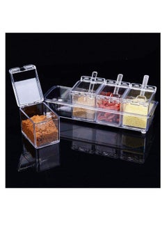 Clear Seasoning Rack Spice Pots - 4 Piece Acrylic Box Storage Container Condiment Jars Cruet with Cover and Spoon - pzsku/Z2B4EB023C8D63509156EZ/45/_/1739957388/afa363d3-4673-43b9-abad-04fc8b135bfc