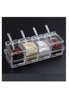 Clear Seasoning Rack Spice Pots - 4 Piece Acrylic Box Storage Container Condiment Jars Cruet with Cover and Spoon - pzsku/Z2B4EB023C8D63509156EZ/45/_/1739957389/082f11f2-f5f5-488e-a646-a979e14cdc39