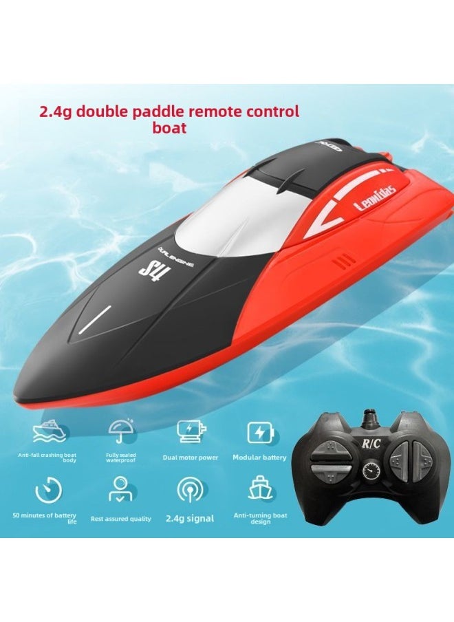 High Speed Remote Control Speedboat Oversized Remote Control Boat Children Charging Wireless Electric Boy Water Toy Boat Model-Color:Red 50 Minutes Battery Life + Automatic Reset-Specification:Two Rechargeable Batteries Are Recommended [double Battery Life]  - Image 1