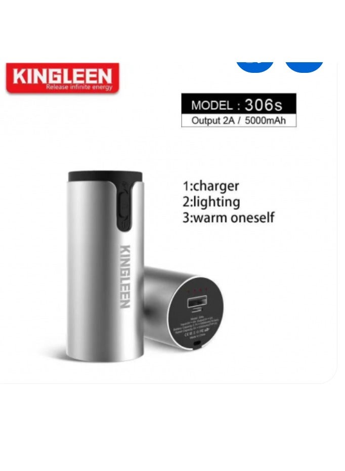 KINGLEEN Aluminium Multi-Functional 5000mAh Power Bank Flashlight Hand Warmer External Battery - Image 1