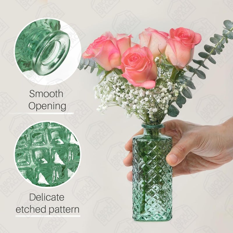 ABOUT SPACE Glass Bud Flower Vase Pack of 3 Glass Centrepiece Mini Flower Vase Antique Collections for Wedding Decoration Sturdy Textured Bottle Shaped Table Top Decor for Home Restaurants Green - Image 3