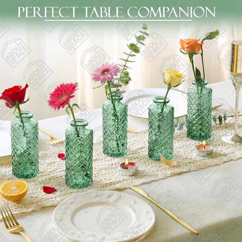 ABOUT SPACE Glass Bud Flower Vase Pack of 3 Glass Centrepiece Mini Flower Vase Antique Collections for Wedding Decoration Sturdy Textured Bottle Shaped Table Top Decor for Home Restaurants Green - Image 5