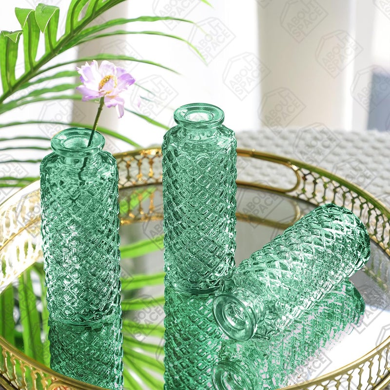 ABOUT SPACE Glass Bud Flower Vase Pack of 3 Glass Centrepiece Mini Flower Vase Antique Collections for Wedding Decoration Sturdy Textured Bottle Shaped Table Top Decor for Home Restaurants Green - Image 4