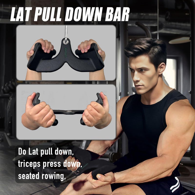 MARSAFIT Home Gym Fitness Rowing T-bar V-bar Pulley Cable Machine Attachments, Bicep Curl Tricep Lat pulldown Bar Back Strength Training Handle Grips Lat Pull Down Bar Press Down Exercises (Length 9") - Image 4