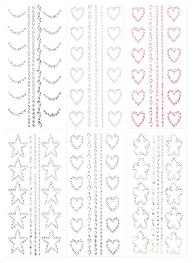Ynaquest Face Gems, Self Adhesive Face Gems for Women 3D Star Heart Shape Jewels Face Rhinestone Stickers Sparkly Face Jewels for Makeup for Face Eye Hair Body Nail Crafts Festival Decal Decor - Image 1