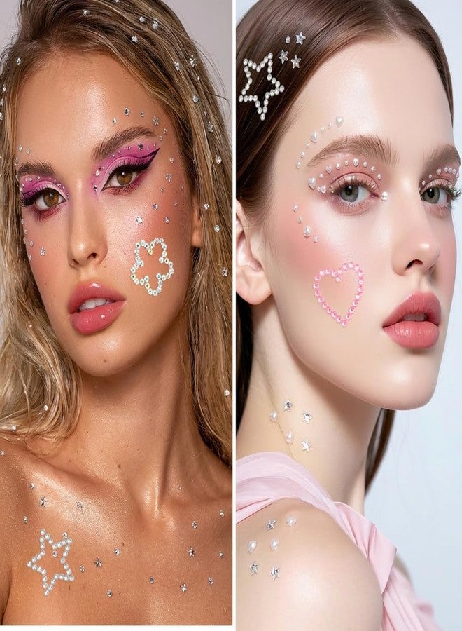 Ynaquest Face Gems, Self Adhesive Face Gems for Women 3D Star Heart Shape Jewels Face Rhinestone Stickers Sparkly Face Jewels for Makeup for Face Eye Hair Body Nail Crafts Festival Decal Decor - Image 2