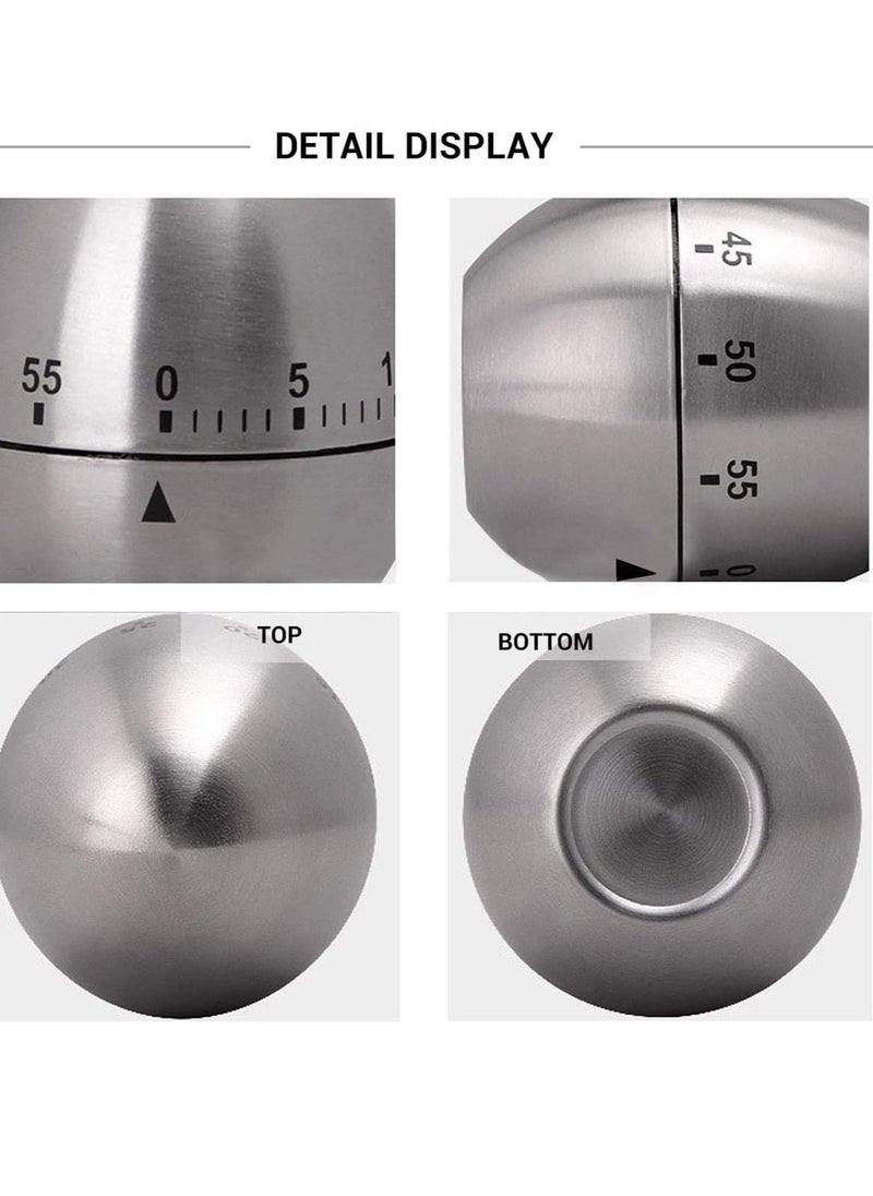 Y&D Egg Timer in Silver, 1 Pcs Mechanical Stainless Steel Kitchen Countdown Shape Up to 60 Minutes for Boiling Eggs and More, Cooking Baking Bell Teeth Brushing Short Time Alarm  - Image 3