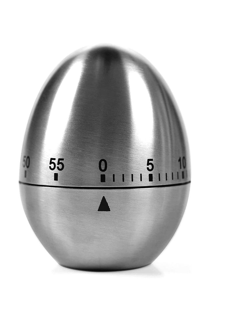Y&D Egg Timer in Silver, 1 Pcs Mechanical Stainless Steel Kitchen Countdown Shape Up to 60 Minutes for Boiling Eggs and More, Cooking Baking Bell Teeth Brushing Short Time Alarm  - Image 1