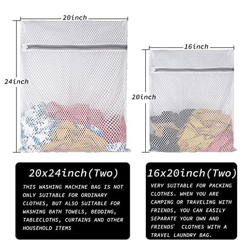 SUERIV Extra Large Honeycomb Mesh Laundry Bag125gsm Net Fabric Durable and Reusable Delicate Wash Bag,Travel Organization Bag for Lingerie,Clothes,Jeans,Bath Towel,Sock (Set of 4(2L+2XL)) - Image 2