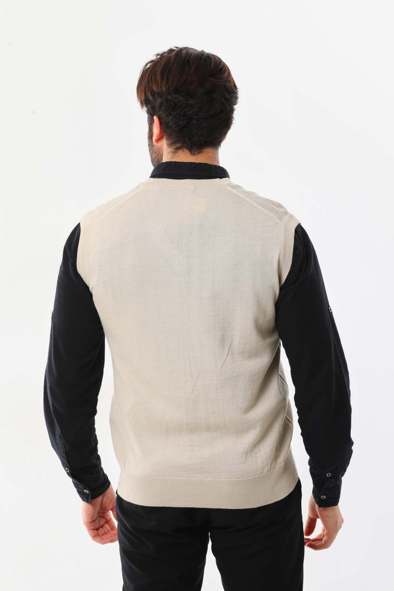 Günay Gunay Men's V Neck Wool Sweater 1000 Beige  - Image 4
