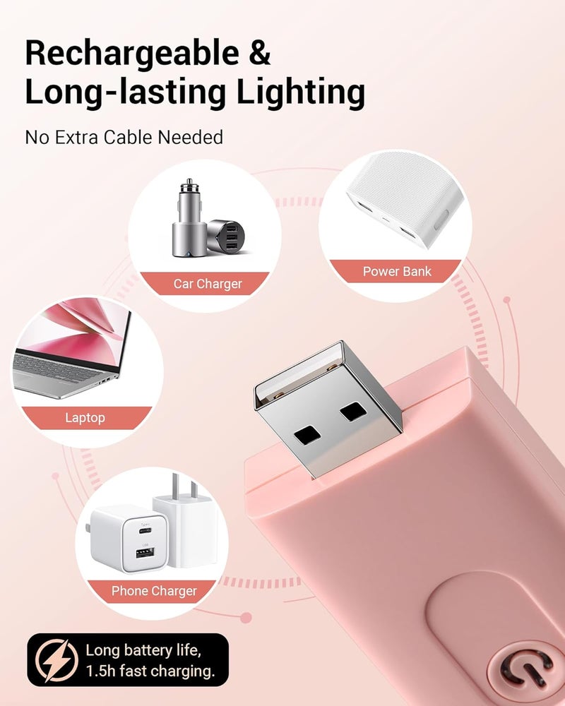 DEWENWILS USB Rechargeable Book Light for Reading in Bed, Clip-on LED Reading Lamps Portable Bookmark Lights for Kids, Book Lovers, 4 Brightness Adjustable for Eye Protection (Light Pink) - Image 3