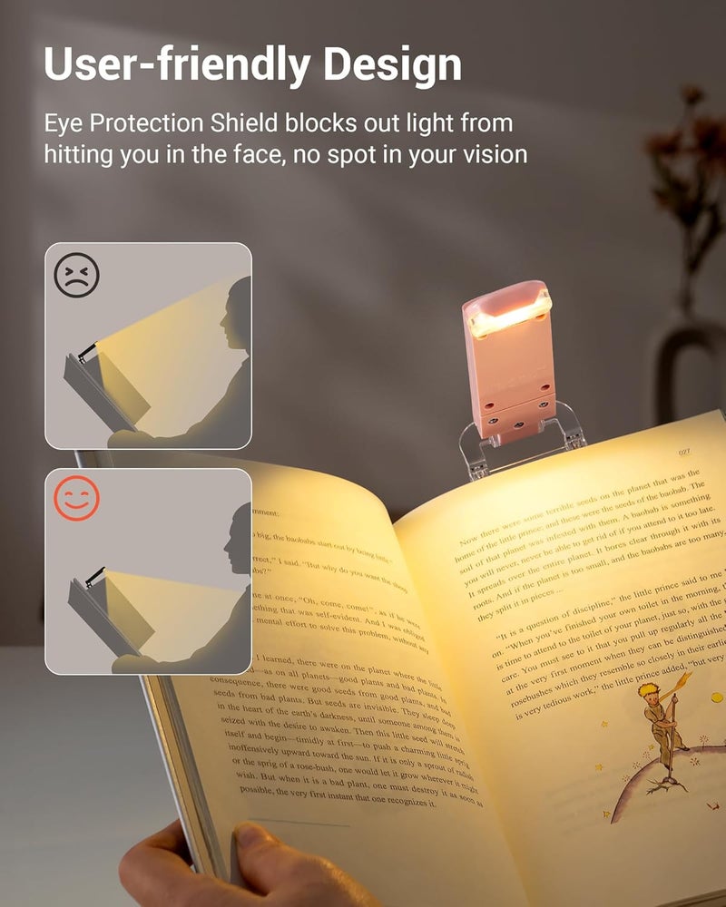 DEWENWILS USB Rechargeable Book Light for Reading in Bed, Clip-on LED Reading Lamps Portable Bookmark Lights for Kids, Book Lovers, 4 Brightness Adjustable for Eye Protection (Light Pink) - Image 5