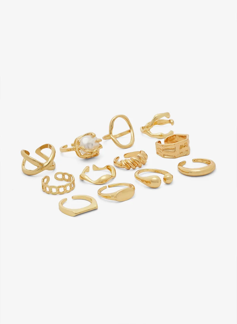 ELLA 6PK Mixed Textured Gold Rings