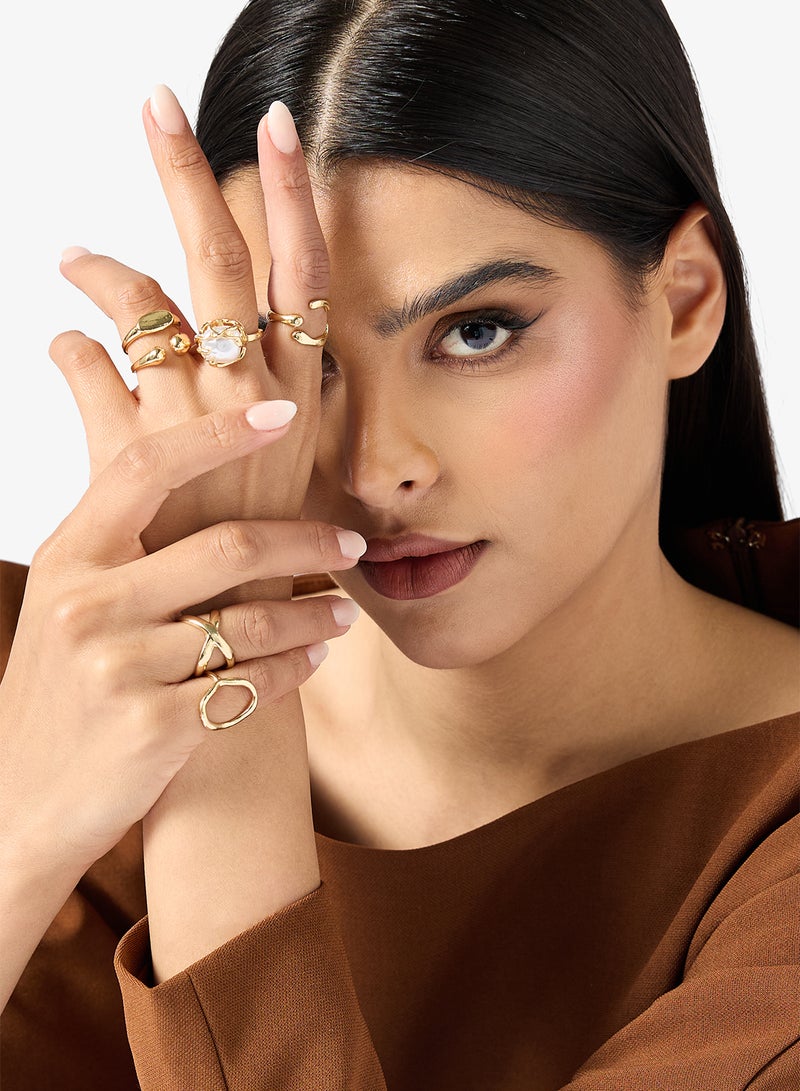 ايلا ست قطع خواتم ذهبية بنقوش متنوعة - Image 4