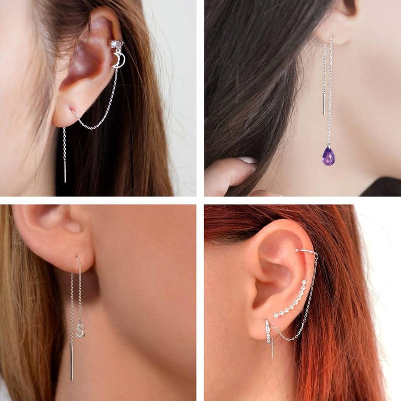 KISSITTY 5 Pairs Hypoallergenic Stainless Steel Long String Ear Threads 3.54"~3.7" Tassel Chain Earrings with Loop & 20 Gauge Pin - Image 2