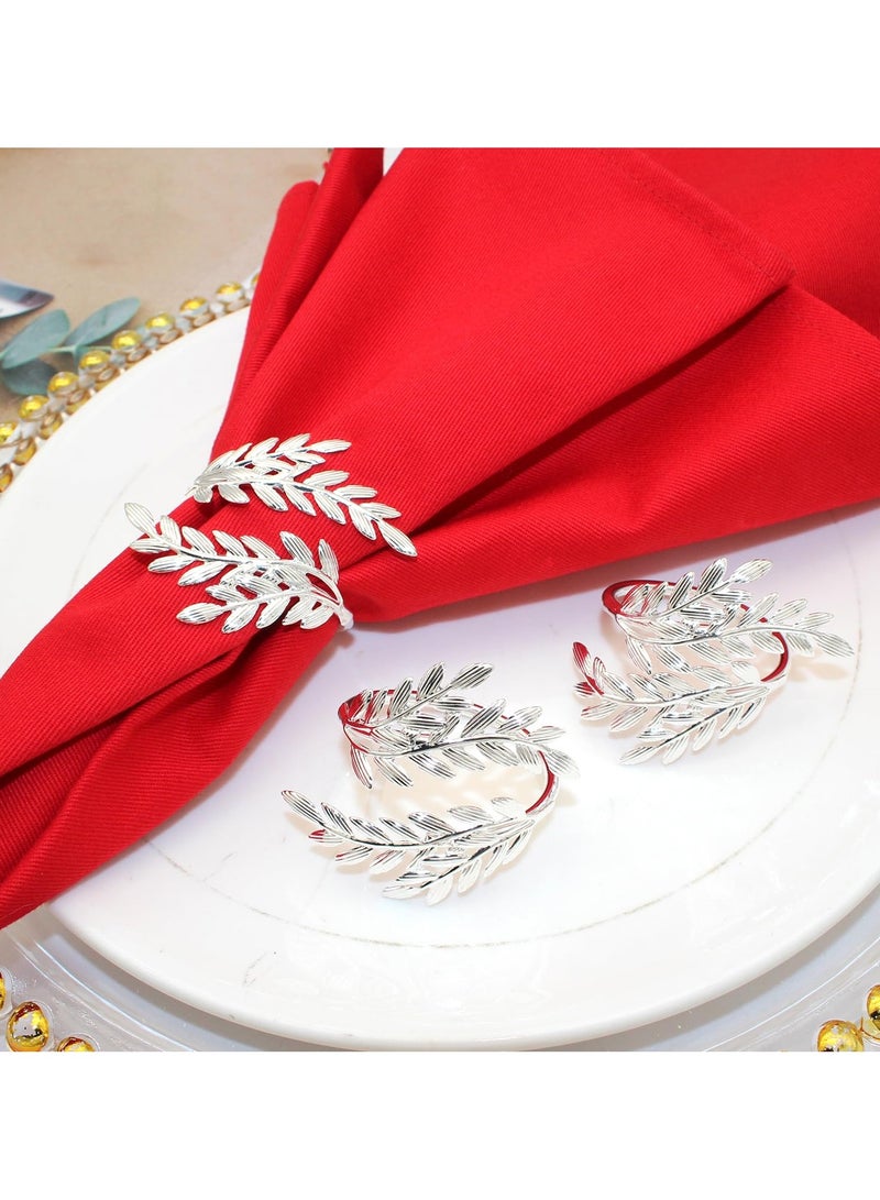 RTYY 8 قطع من حلقات مناديل قمح فضية، حلقات مناديل معدنية على شكل أوراق قمح، حامل حلقات مناديل فضية لحفلات الأعياد وحفلات الزفاف وحفلات الكريسماس وطاولات المطبخ وديكورات العشاء العائلية. - Image 2
