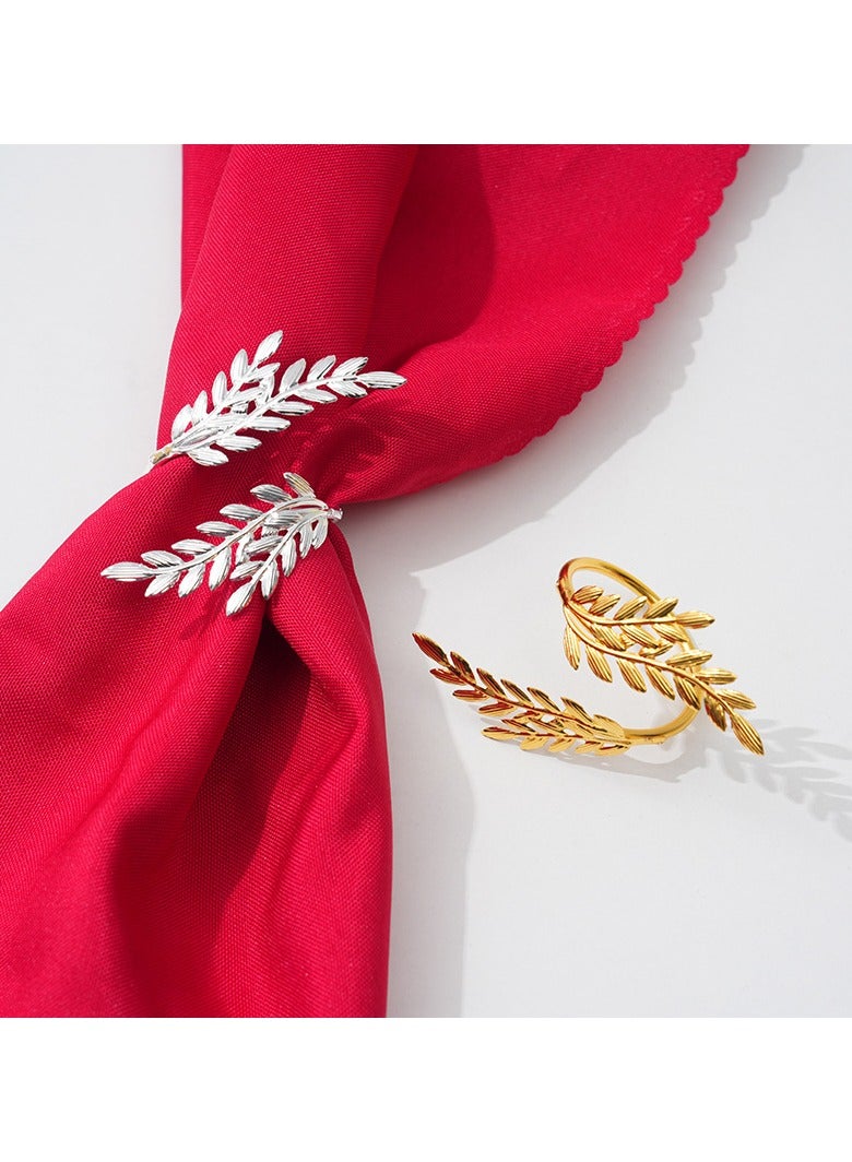 RTYY 8 قطع من حلقات مناديل قمح فضية، حلقات مناديل معدنية على شكل أوراق قمح، حامل حلقات مناديل فضية لحفلات الأعياد وحفلات الزفاف وحفلات الكريسماس وطاولات المطبخ وديكورات العشاء العائلية. - Image 3