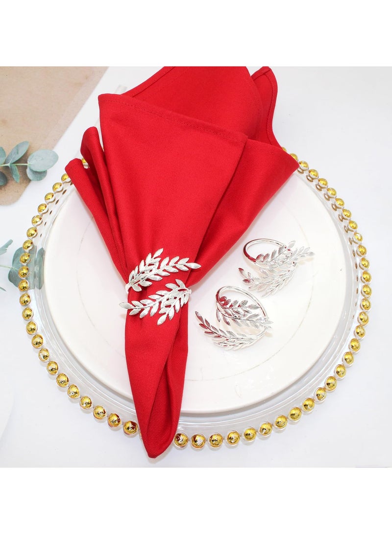 RTYY 8 قطع من حلقات مناديل قمح فضية، حلقات مناديل معدنية على شكل أوراق قمح، حامل حلقات مناديل فضية لحفلات الأعياد وحفلات الزفاف وحفلات الكريسماس وطاولات المطبخ وديكورات العشاء العائلية. - Image 4