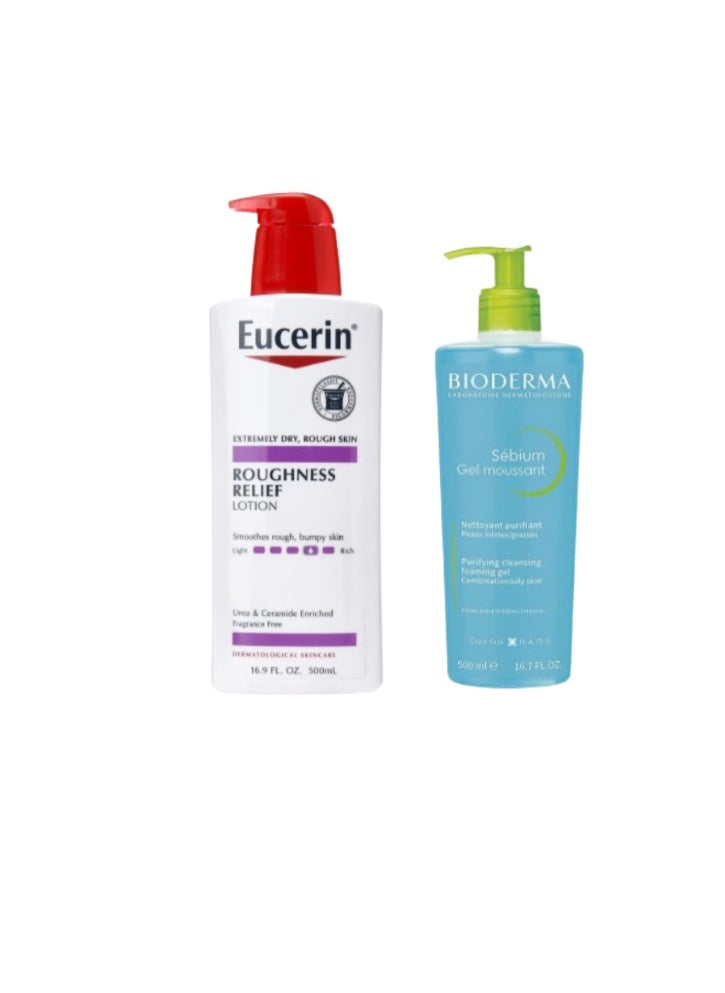 Eucerin Roughness Relief Lotion - Full Body Lotion for Very Dry, Rough Skin - 500ml White Pump Bottle + Sebium Gel Moussant Purifying Foaming Blue 500ml  - Image 2