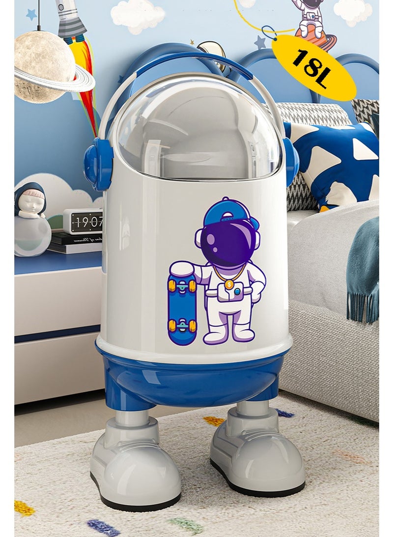 Cartoon Trash Can with Lid, Cute Waste Bin, Creative Plastic Garbage Container, Spaceman Design, Removable Inner Bucket, Large Capacity Decorative Wastebasket for Living Room, Bedroom, Dorm and Kids Room - Image 1