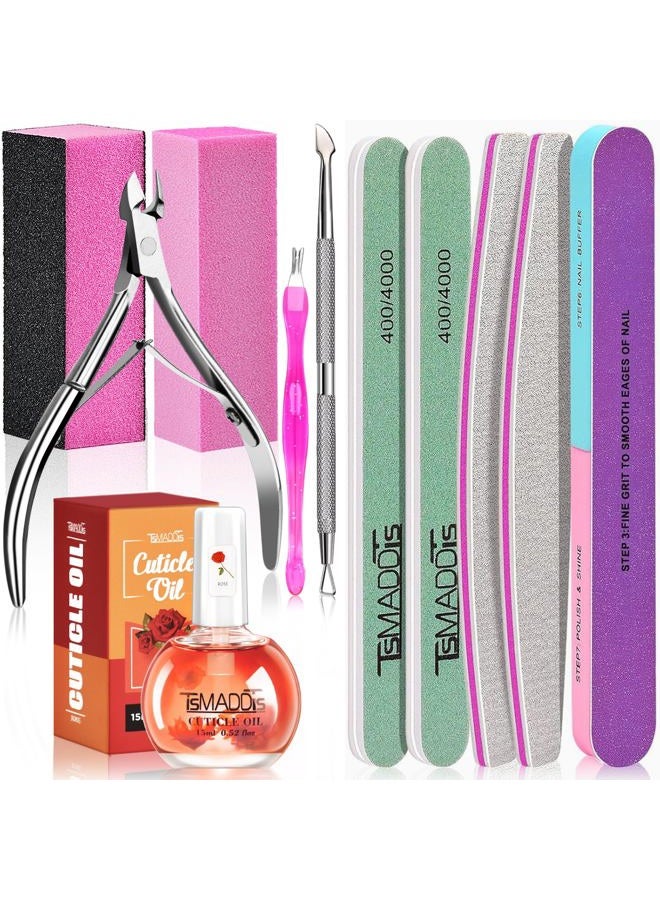 TsMADDTs Nail Buffers and Files, Manicure Tools Kit with 3PCS Nail Files, 2PCS Nail Buffers, 2PCS Nail Buffer Blocks, Cuticle Nippers, Cuticle Pusher and Cuticle Oil - Image 1