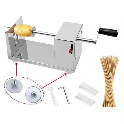 Potato MachineSuction Cup Type Potato Spiral SlicerTwisted Potato Slicer SpiralManual Tornado Spiral Stainless Steel French Fries Cucumbers Carrots Diy Bbq CutterComes With 50 Bbq Bamboo Skewers