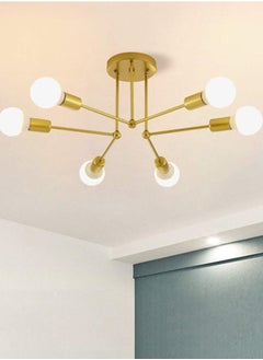 XiuWoo Mid Century Sputnik Chandelier 6-Lights, Industrial Semi Flush Mount Ceiling Light Fixture, Black Modern Ceiling Lamp for Kitchen Farmhouse Dining Room Bedroom Foyer (Bulbs NOT Included)  - Image 1