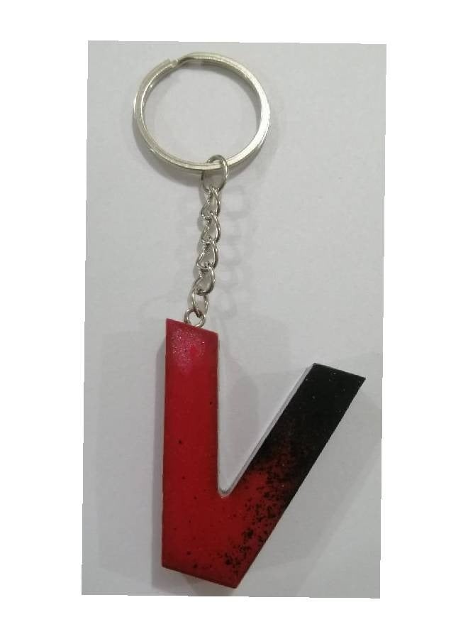 Generic Handmade resin keychain, letter V Red and black