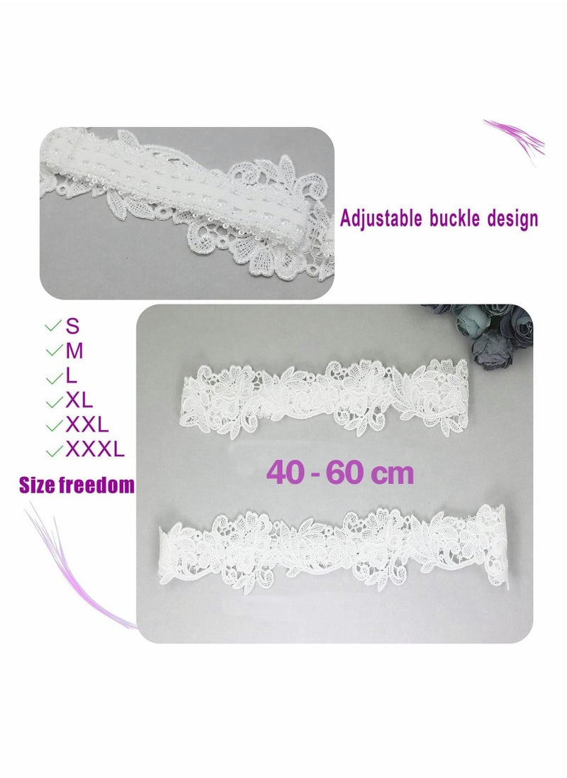 واي آند دي - Wedding Garters for Bride, Adjustable 40-60 cm Lace Bridal Garter Set Women Bride (White) - Image 1
