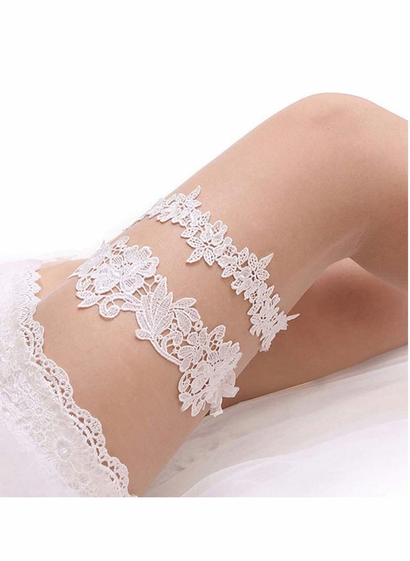 واي آند دي - Wedding Garters for Bride, Adjustable 40-60 cm Lace Bridal Garter Set Women Bride (White) - Image 1