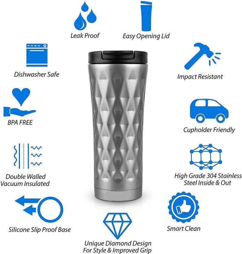 Ramkuwar Tumbler with Lid Stainless Steel Vacuum Insulated Water Coffee Tumbler Cup Double Wall Powder Coated Spill Proof Travel Mug Thermal Cup for Hot and Cold Drink Grey 500ml 2 Pack - Image 3
