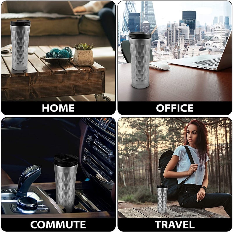 Ramkuwar Tumbler with Lid Stainless Steel Vacuum Insulated Water Coffee Tumbler Cup Double Wall Powder Coated Spill Proof Travel Mug Thermal Cup for Hot and Cold Drink Grey 500ml 2 Pack - Image 4