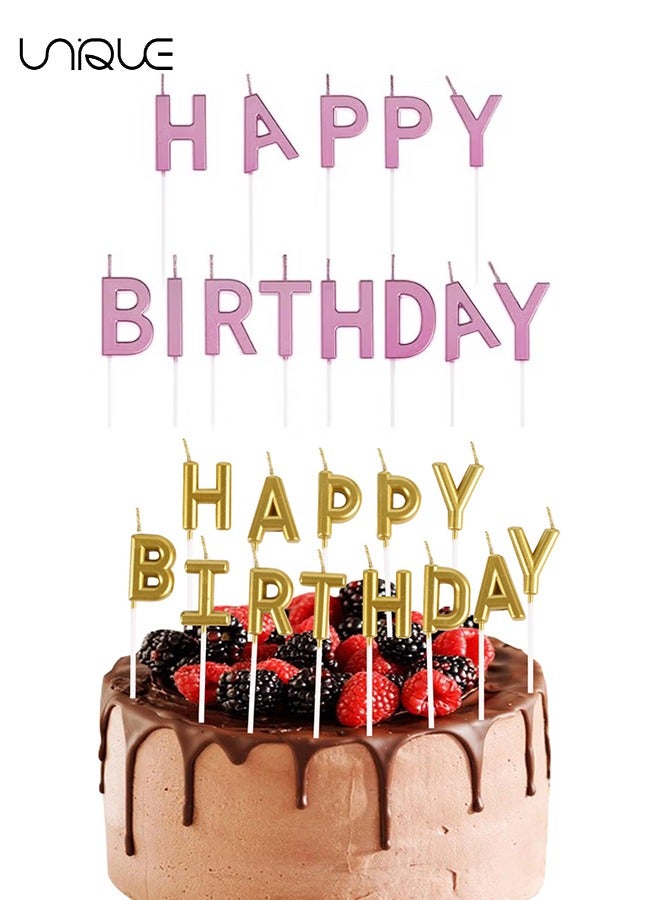 Unique 26 Pcs Letter Birthday Candles Set, Cake Candles, Cupcake Candles for Birthday Wedding & Lucky Party Cake Decorations (Gold+Pink)  - Image 1