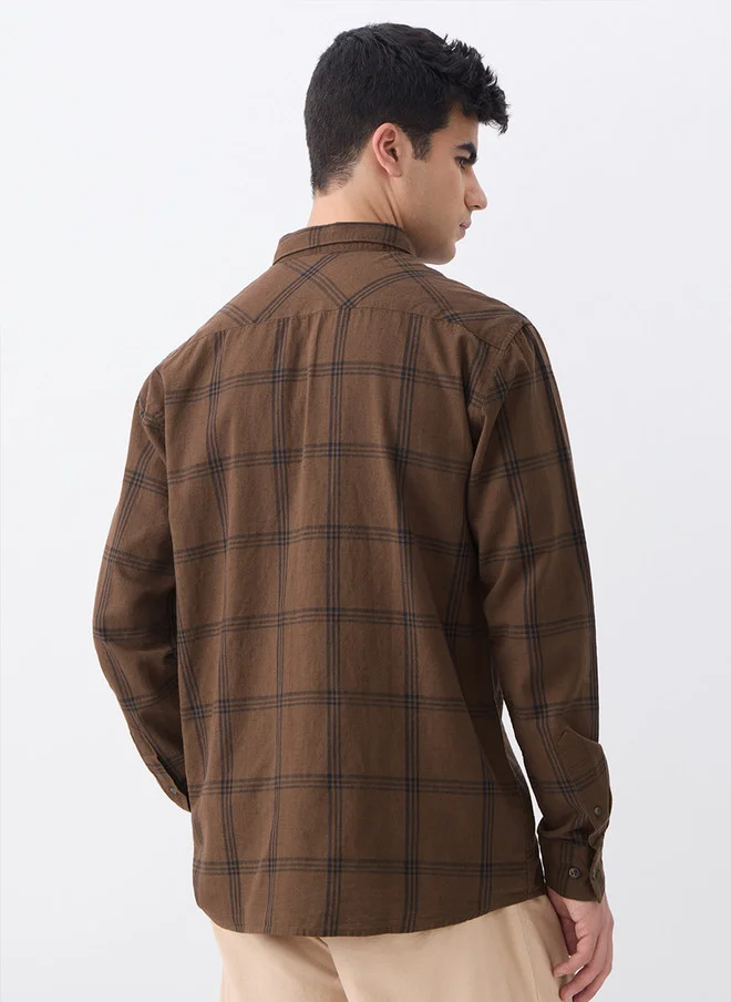 The Souled Store  The Souled Store Men Checks Desert Brown Regular Fit Cotton Linen Shirt  | Best Price UAE