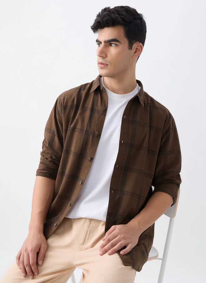 The Souled Store  The Souled Store Men Checks Desert Brown Regular Fit Cotton Linen Shirt  | Best Price UAE