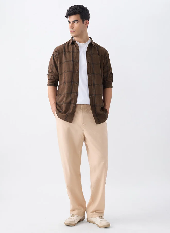 The Souled Store  The Souled Store Men Checks Desert Brown Regular Fit Cotton Linen Shirt  | Best Price UAE