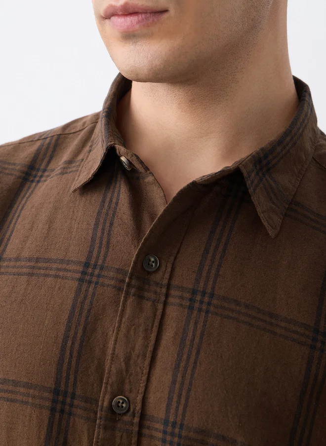 The Souled Store  The Souled Store Men Checks Desert Brown Regular Fit Cotton Linen Shirt  | Best Price UAE