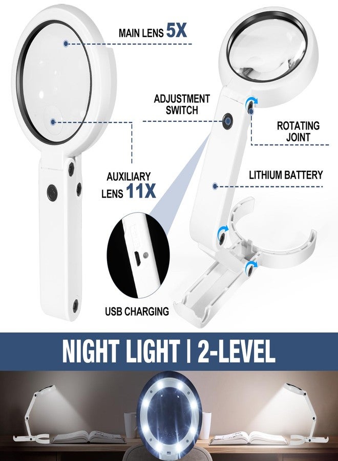 NebulaFlicker Upgraded Rechargeable Magnifying Glass with Light and Stand, Foldable Handheld & Hands-Free Magnifying Glass 2 Level Dimmable Large Magnifier for Seniors Reading, Close Work, Coins, Jewelry - Image 2