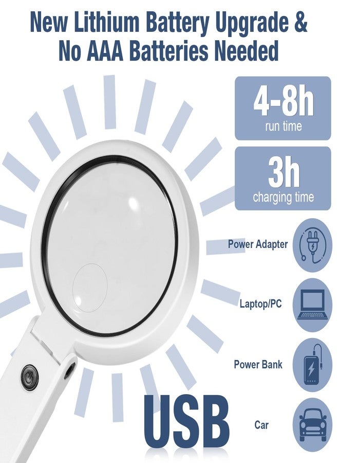 NebulaFlicker Upgraded Rechargeable Magnifying Glass with Light and Stand, Foldable Handheld & Hands-Free Magnifying Glass 2 Level Dimmable Large Magnifier for Seniors Reading, Close Work, Coins, Jewelry - Image 4