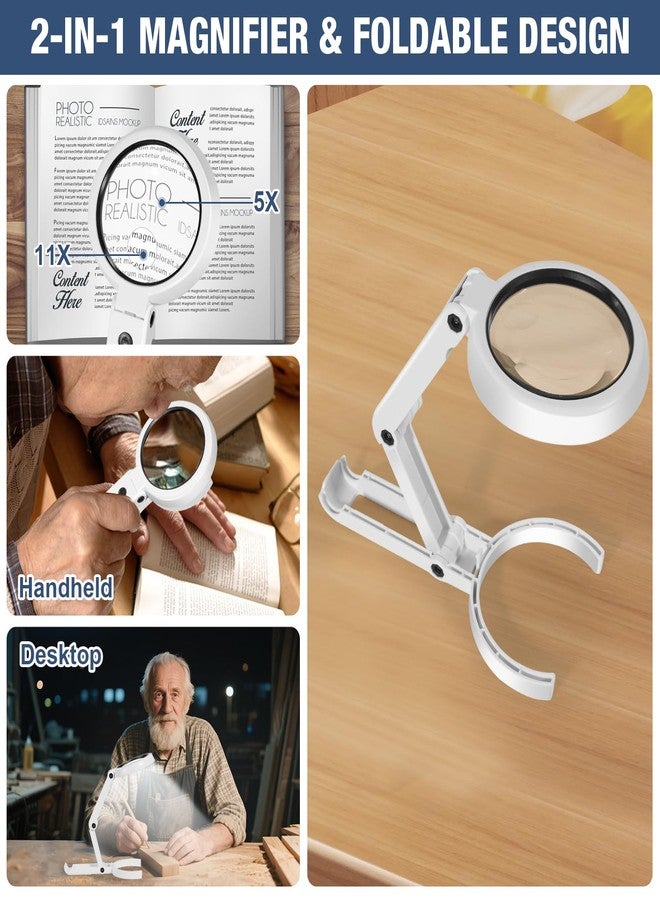 NebulaFlicker Upgraded Rechargeable Magnifying Glass with Light and Stand, Foldable Handheld & Hands-Free Magnifying Glass 2 Level Dimmable Large Magnifier for Seniors Reading, Close Work, Coins, Jewelry - Image 3